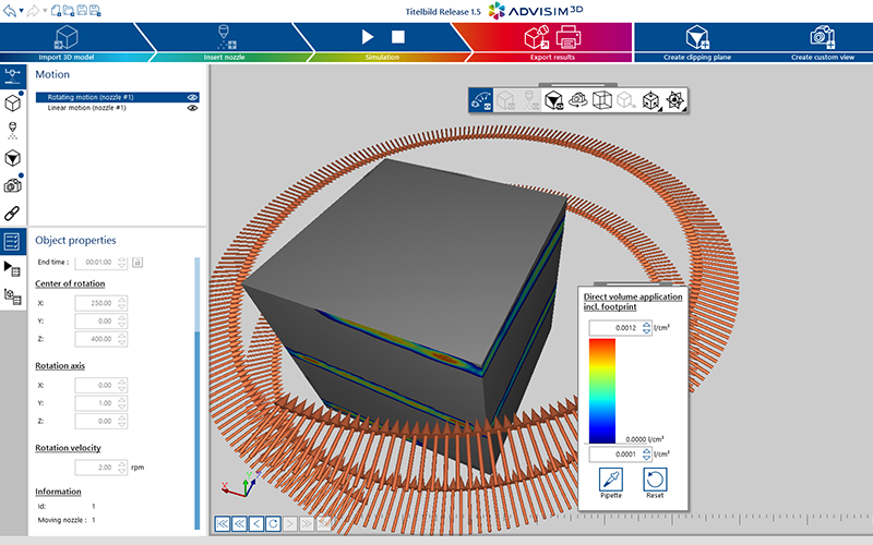 Screenshot ADVISIM3D Release 1.5 rotierende Düsen