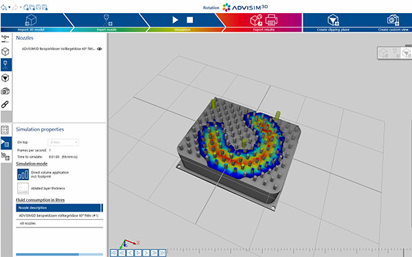 Screenshot rotierende Düsenbewegung in ADVISIM3D Screenshot rotierende Düsenbewegung in ADVISIM3D