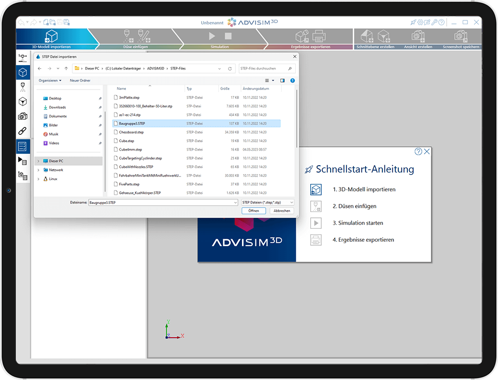 STEP-Datei einfügen Bildschirm