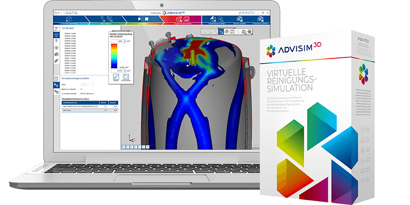 Notebook auf dem ADVISIM3D läuft und Boxshot davor
